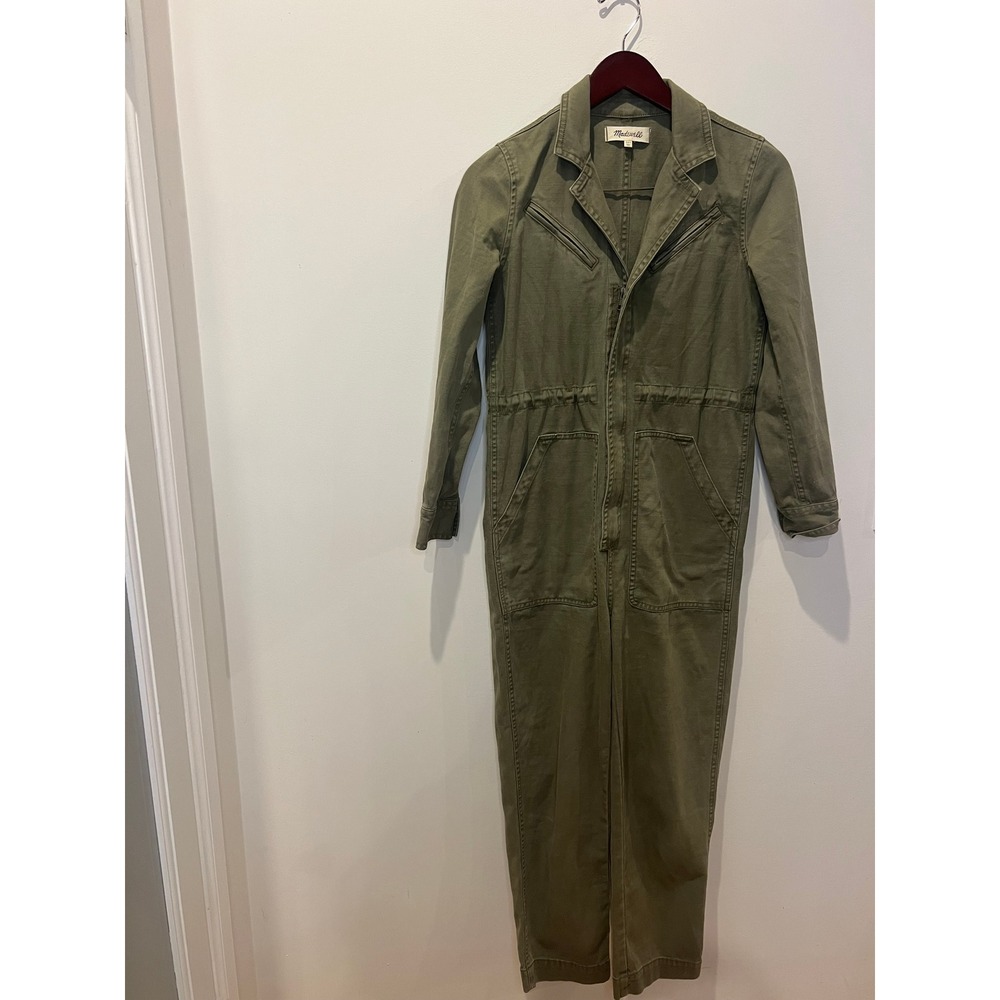 Madewell Olive Green Cotton Twill Flight Suit Utility Jumpsuit XXS Long Sleeve